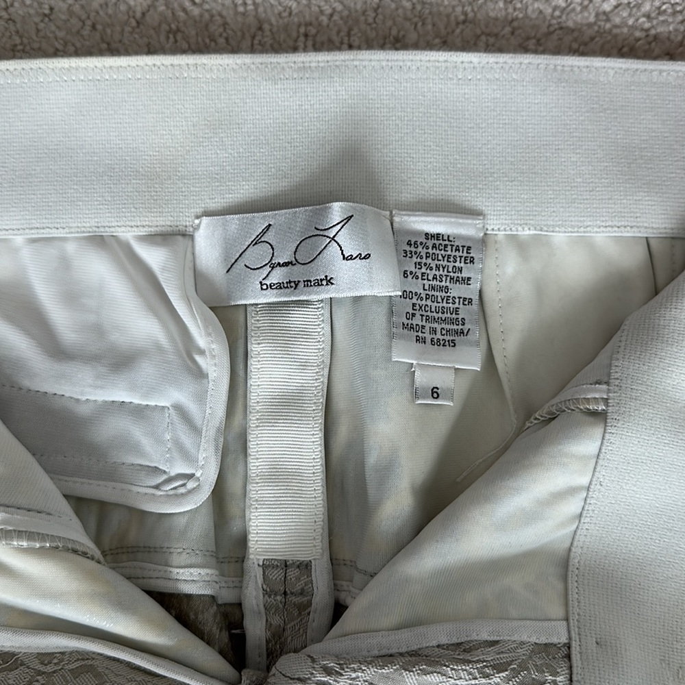 Bryan Lars Beauty Mark designer silver Lamé pants with cream and white flowers - Picture 4 of 11